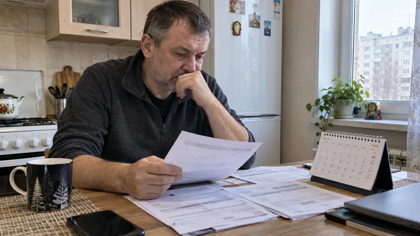 Заёмщик проверяет кредитные документы и даты обращений банка